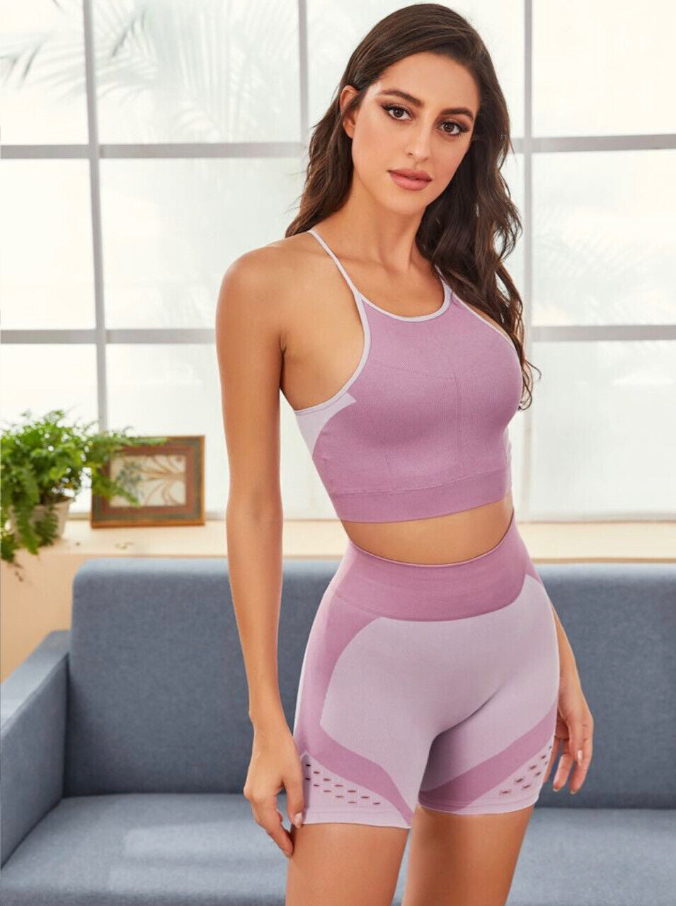 Women Yoga Set W/ High Waist Cropped Sports Bra & Leggings